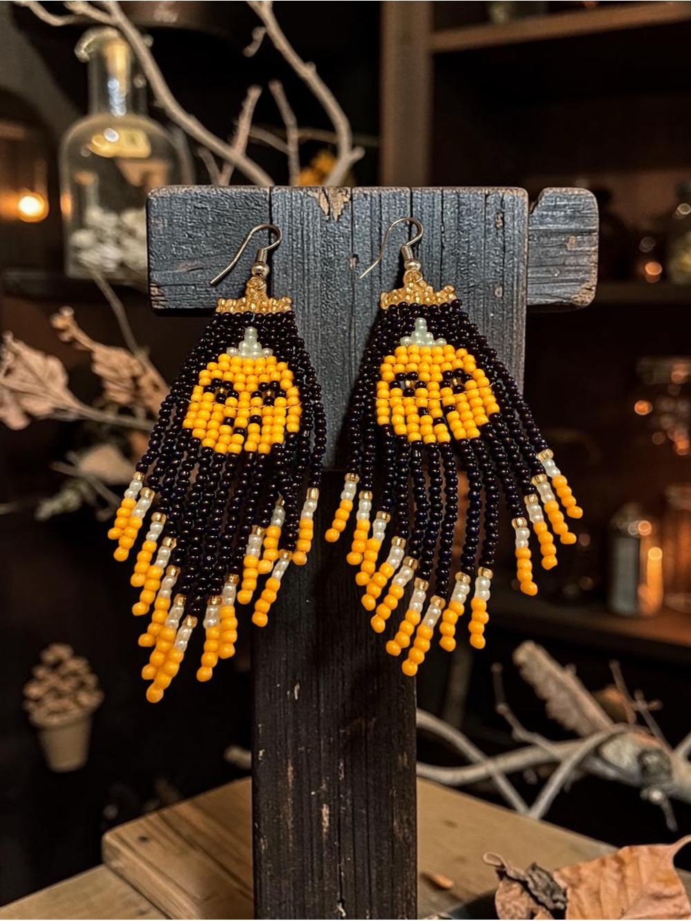 Black and Yellow Beaded 🎃 Fringe Earrings — Playful Statement Jewelry